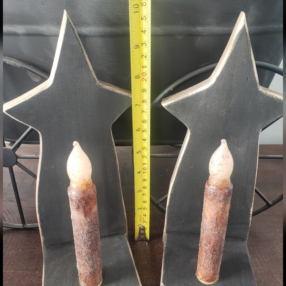 Primitive Rustic Black Star Candle Holders - Picture 2 of 3